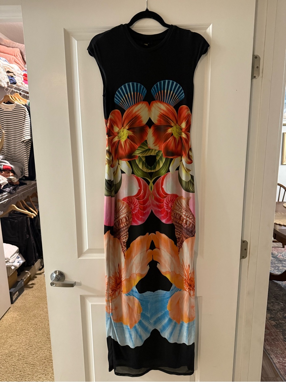 AFRM Black Floral Graphic Maxi Dress with Multicolor Print